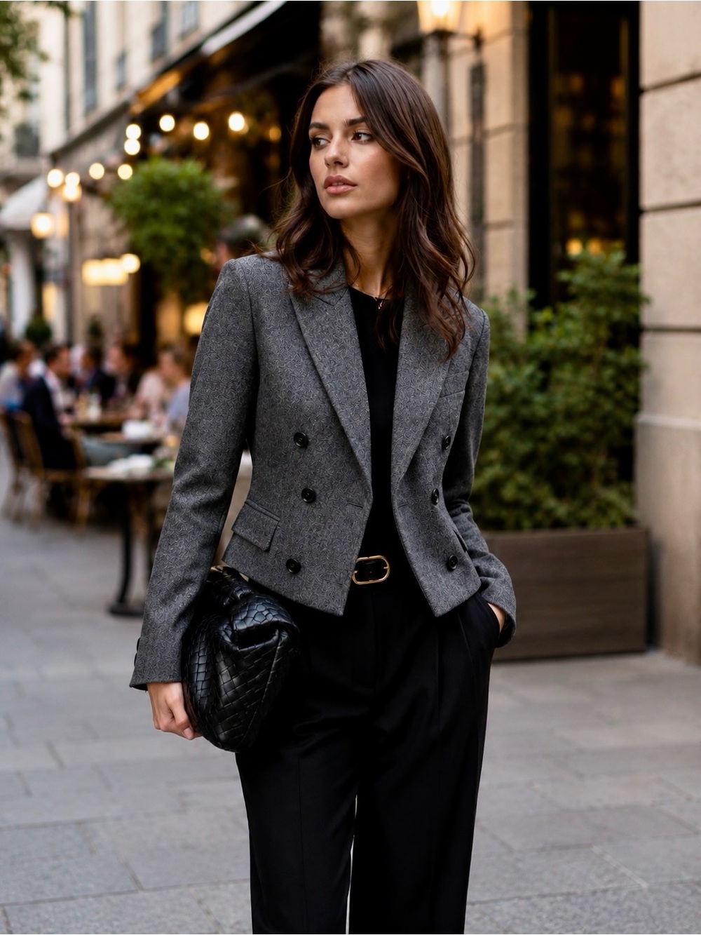 ZARA Cropped Double-Breasted Gray Blazer | Chic Tailored Jacket MED